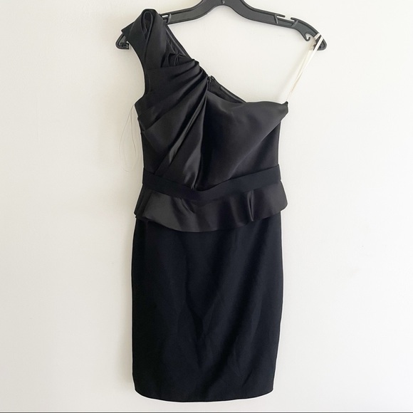 Marchesa Notte Silk Black Ruffle One Shoulder Dress size 4 - Picture 2 of 12